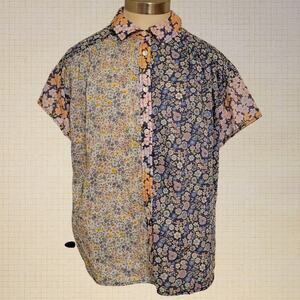 Boho Patchwork Floral Button Up Shirt American Eagle Oversized M